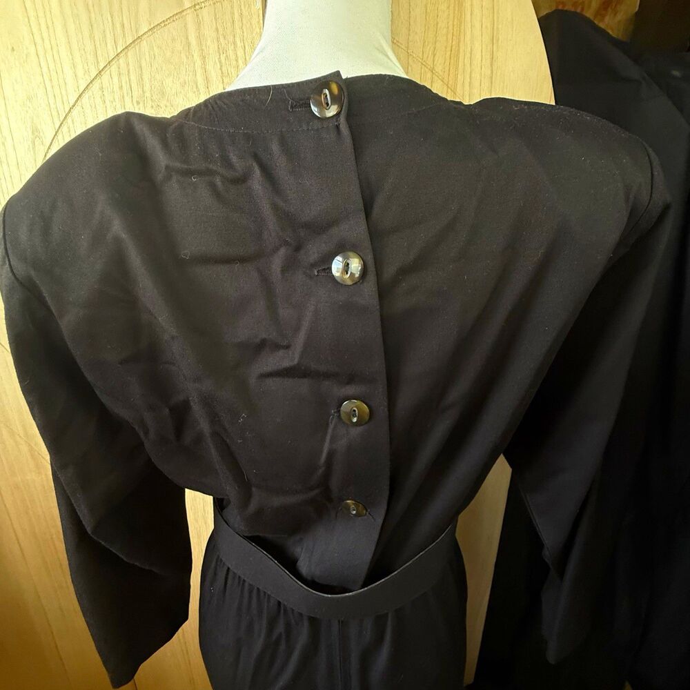 Hb Womens 8 Black Midi A-Line Dress Long Sleeve Round Neck Belted Pockets